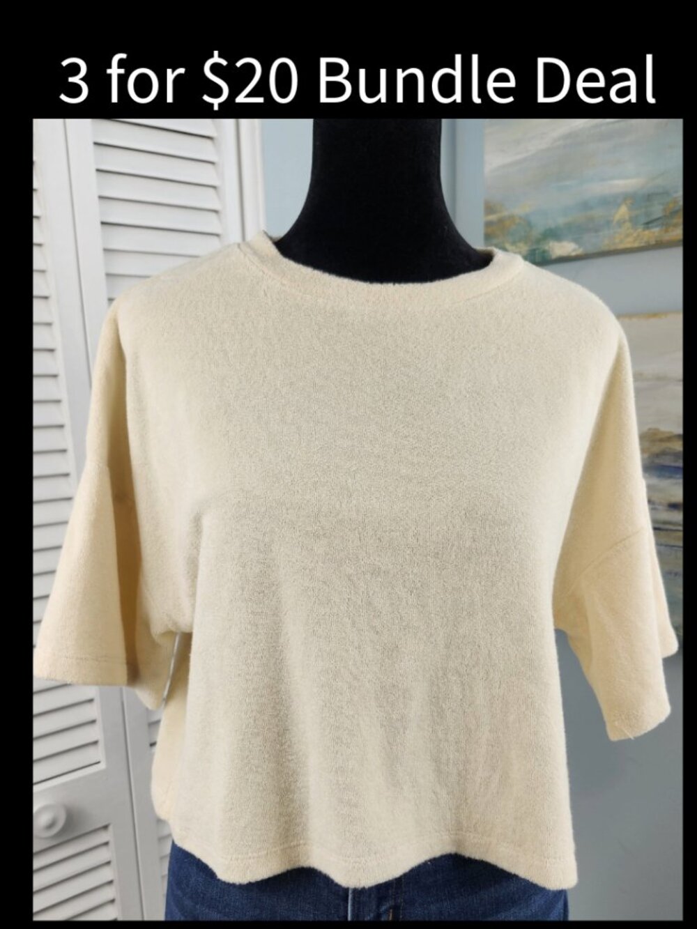 🚨 Everything But Water Summerful Top Small Cream French Terry Beach
